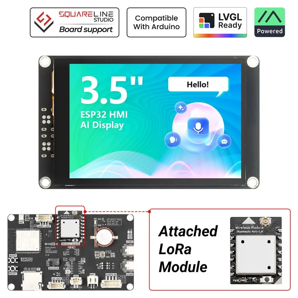 Elecrow CrowPanel Advance 3.5-inch display showing Meshtastic with its LoRa module