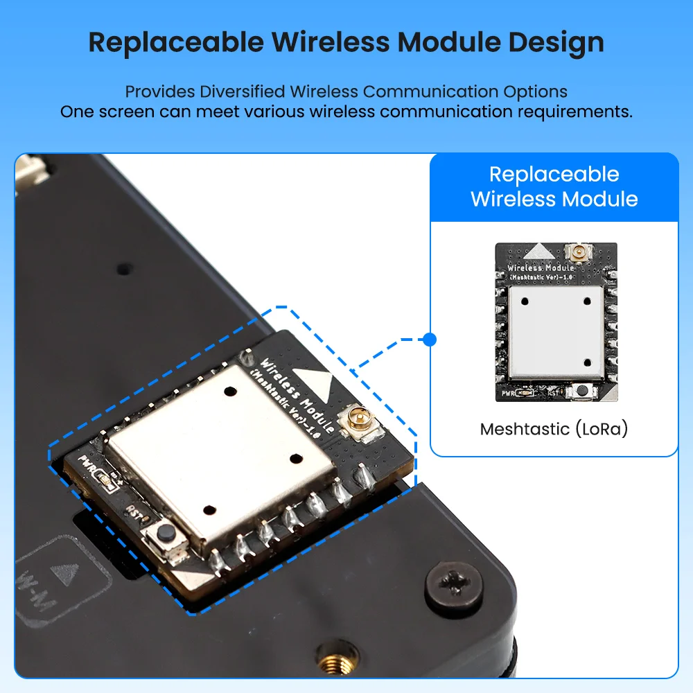 Elecrow CrowPanel Advance 5-inch HMI with the Meshtastic LoRa module installed