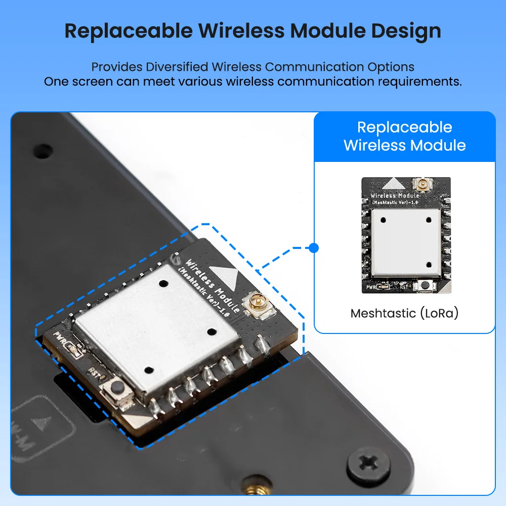 Elecrow CrowPanel Advance 7-inch HMI with the Meshtastic LoRa module installed