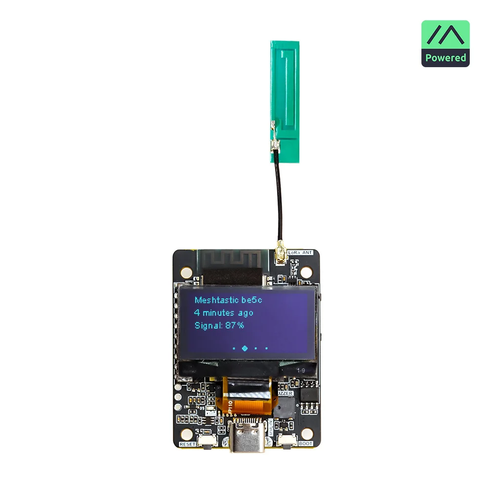 Elecrow ThinkNode M2 Meshtastic radio board with OLED display and antenna