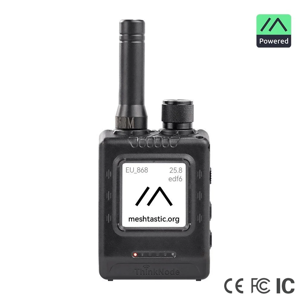 Elecrow ThinkNode M5 Meshtastic handheld with e-paper display and antenna