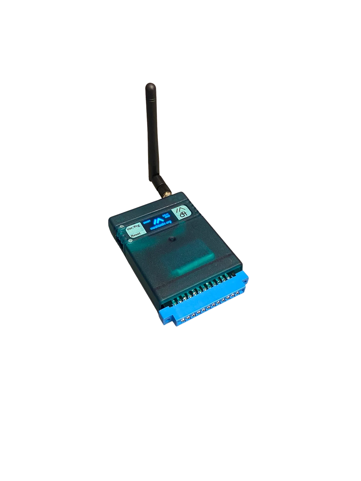 Meshtastic 64 installed in a Commodore 64 user port