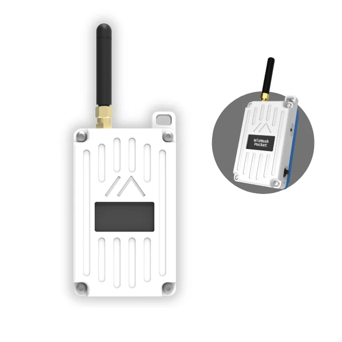 White WisMesh Pocket V2 with its external antenna